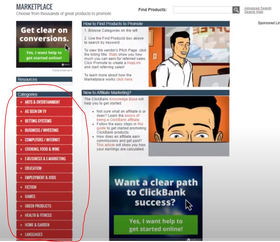 Clickbank Site Tip: Viewing Categories