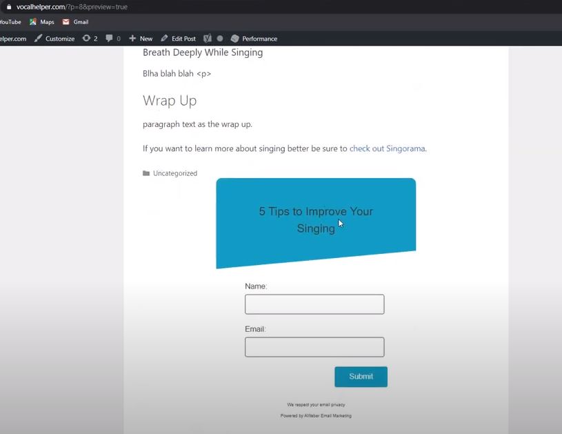 Clickbank Site Tip: How the Email Sign Up Form Looks